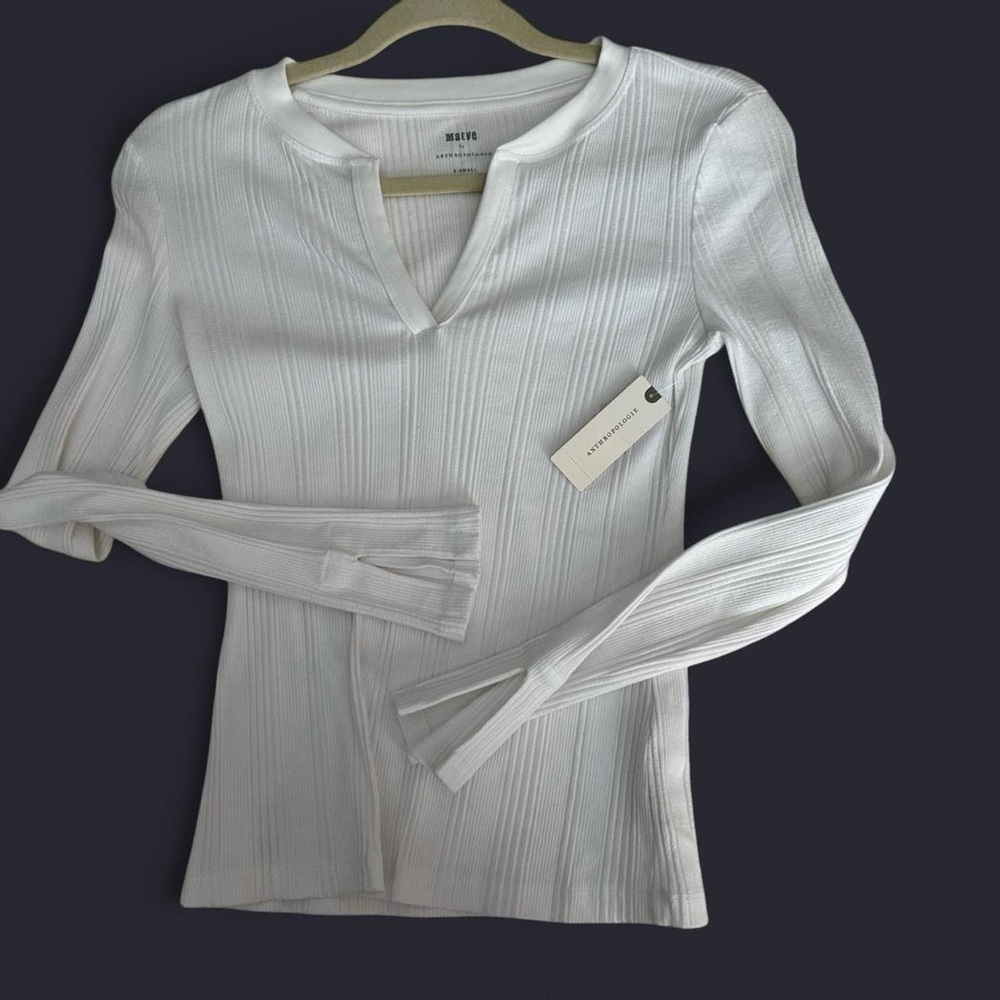 NWT Anthropologie x Maeve XS White Spliced Neck Top - Picture 4 of 7
